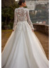 Long Sleeves Beaded Ivory Lace Tulle Floral Garden Wedding Dress